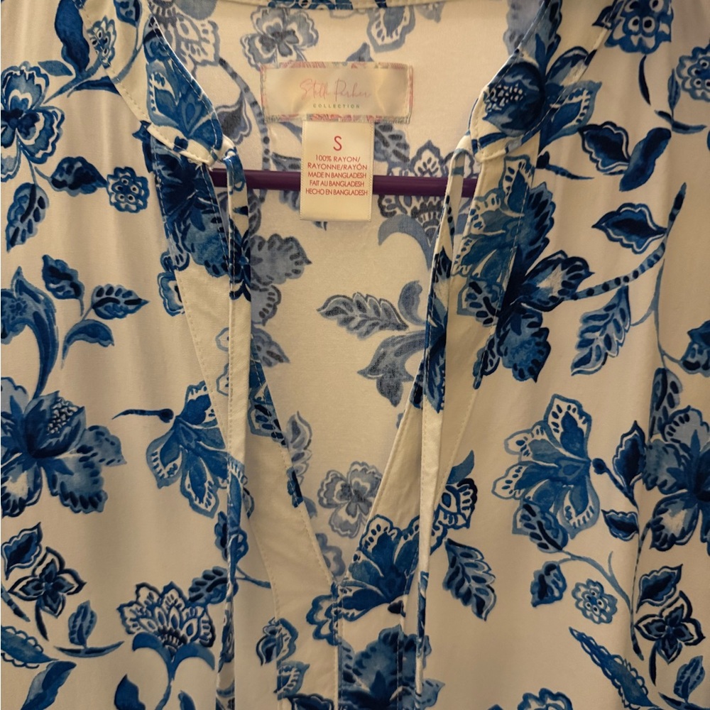 Elegant Blue Floral Long Sleeve Dress - Picture 2 of 2